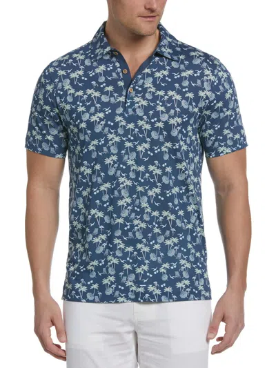 Shop Cubavera Mens Collar Printed Button-down Shirt In Blue