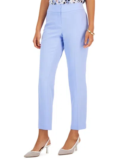 Shop Kasper Petites Womens High Rise Solid Straight Leg Pants In Blue