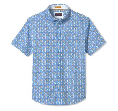 Shop Johnston & Murphy Printed Cotton Short-sleeve Shirt In Blue Cocktails