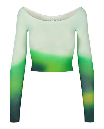 Shop Off-white Blurred Seamless Knit Top In Green