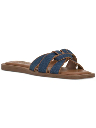Shop Vince Camuto Barcelens Womens Leather Slip On Slide Sandals In Blue