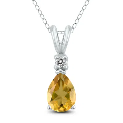 Shop Sselects 14k 7x5mm Pear Citrine And Diamond Pendant In Orange