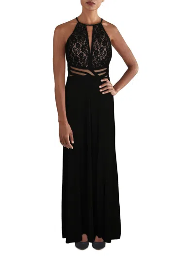 Shop Morgan & Co. Juniors Womens Lace Illusion Formal Dress In Black