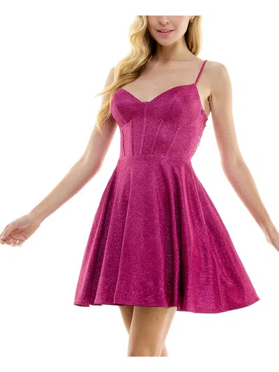 Shop City Studio Juniors Womens Glitter Mini Fit & Flare Dress In Pink