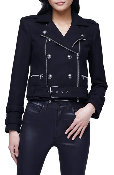 Shop L Agence Billie Belted Jacket In Black In Blue