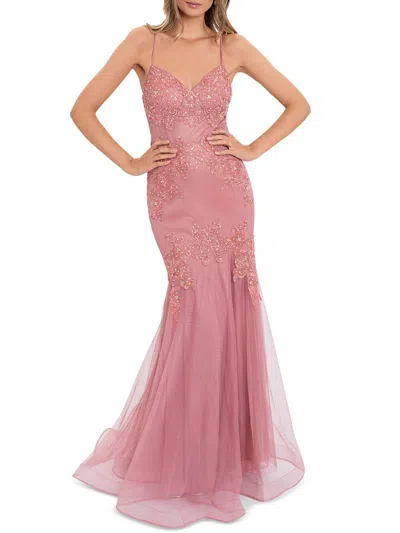 Shop Blondie Nites Juniors Womens Tulle Boning Evening Dress In Pink