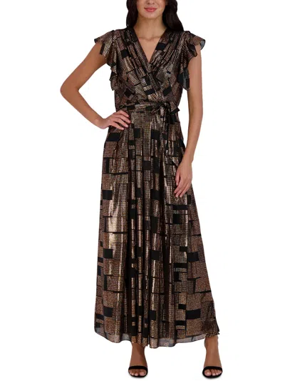 Shop Donna Ricco Womens Metallic Long Maxi Dress In Black