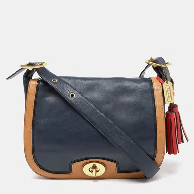 Shop Coach Colour Leather Turnlock Flap Crossbody Bag In Blue