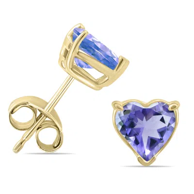 Shop Sselects 14k 5mm Heart Tanzanite Earrings In Blue