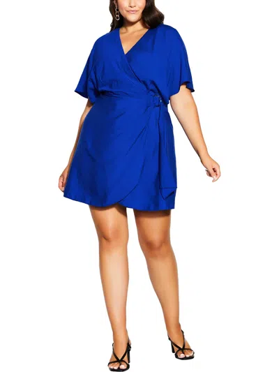 Shop City Chic Plus Womens Faux-wrap Polyester Wrap Dress In Blue