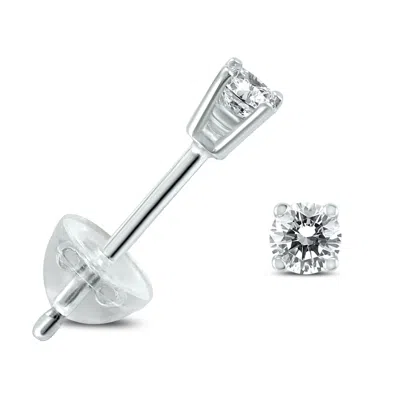 Shop Sselects .08ctw Round Diamond Solitaire Stud Earrings In 14k With Silicon Backs In Silver