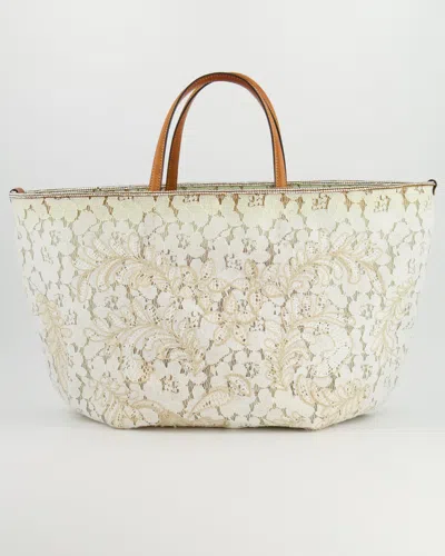 Shop Ermanno Scervino Lace Embellished Tote Bag In White