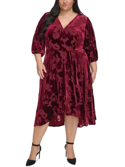 Shop Calvin Klein Plus Womens Velvet Mid Calf Wrap Dress In Red