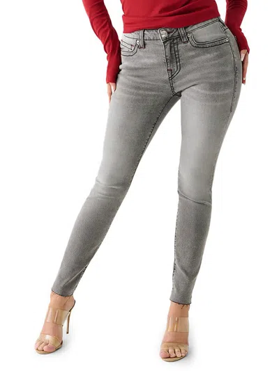 Shop True Religion Jennie Curvy Womens Mid-rise Raw Hem Skinny Jeans In Grey