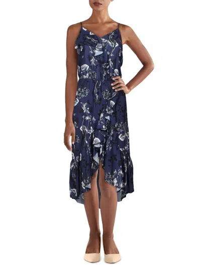 Shop Parker Womens Floral Ruffled Midi Dress In Blue