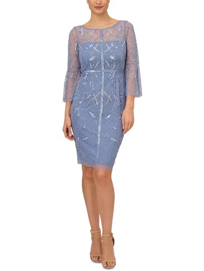 Shop Adrianna Papell Womens Beaded Short Sheath Dress In Blue