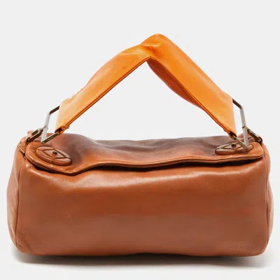 Shop Prada /orange Leather Satchel In Brown