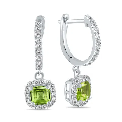 Shop Sselects 1 Carat Peridot And Diamond Halo Dangle Earrings In 10k In Green