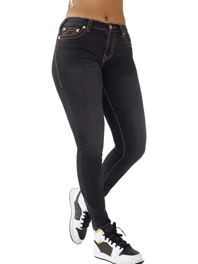 Shop True Religion Halle Womens Mid-rise Stretch Skinny Jeans In Black