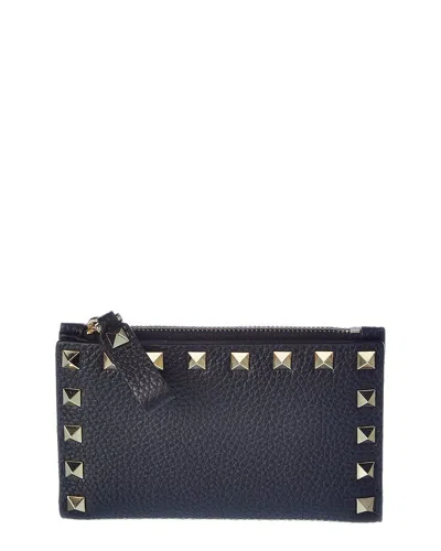 Shop Valentino Rockstud Leather Card Case In Blue