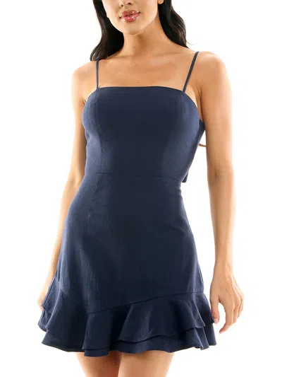 Shop City Studio Juniors Womens Mini Tie Back Fit & Flare Dress In Blue