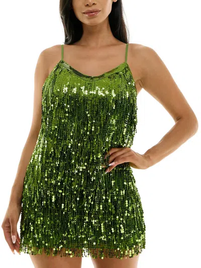 Shop B Darlin Juniors Womens Beaded Sequined Mini Dress In Green