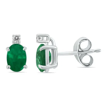 Shop Sselects 14k 5x3mm Oval Emerald And Diamond Earrings In Green