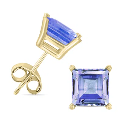 Shop Sselects 14k 4mm Square Tanzanite Gemstone Earrings In Blue