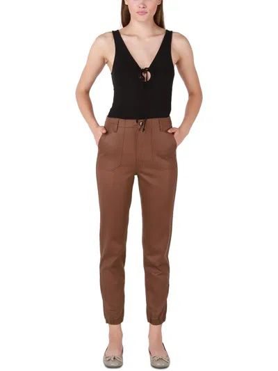 Shop Black Tape Womens Coated High Rise Jogger Pants In Brown