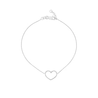Shop Sselects 14k Solid White Gold Open Heart Bracelet In Silver