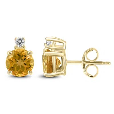 Shop Sselects 14k 5mm Round Citrine And Diamond Earrings In Orange