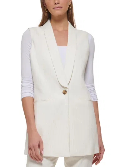 Shop Dkny Petites Womens Pinstripe Polyester Suit Vest In White