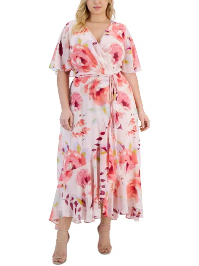 Shop Taylor Plus Womens Faux Wrap Floral Print Evening Dress In White
