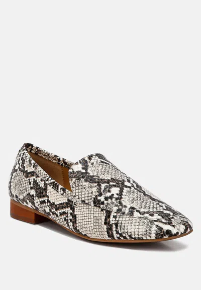 Shop Rag & Co Julia Snake Skin Textured Loafers In Grey