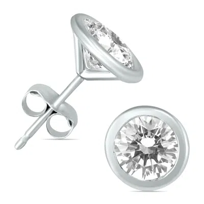 Shop Sselects 1 Carat Tw Ags Certified Bezel Diamond Solitaire Stud Earrings In 14k In Silver