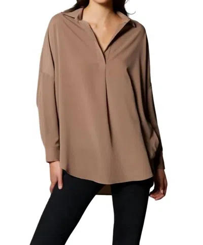 Shop French Connection Rhodes Crepe Pop Over Shirt In Mocha Mousse In Brown