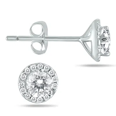 Shop Sselects 5/8 Ctw Genuine Diamond Halo Earrings In 14k In Silver