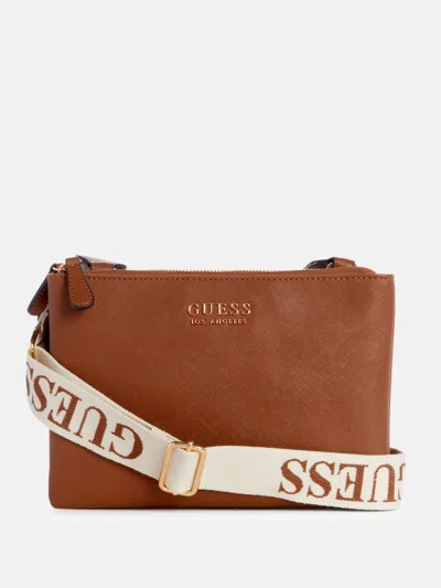 Shop Guess Factory Lindfield Triple Compartment Crossbody In Brown