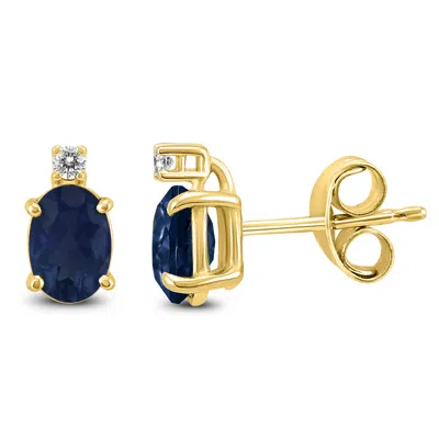 Shop Sselects 14k 5x3mm Oval Sapphire And Diamond Earrings In Blue