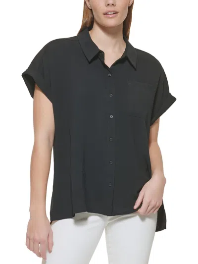 Shop Calvin Klein Womens Collared Solid Button-down Top In Black