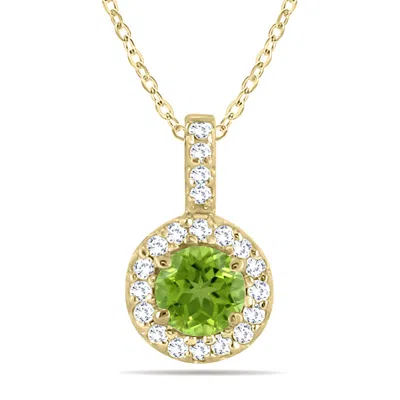 Shop Sselects 1/2 Carat Tw Halo Peridot And Diamond Pendant In 10k In Green