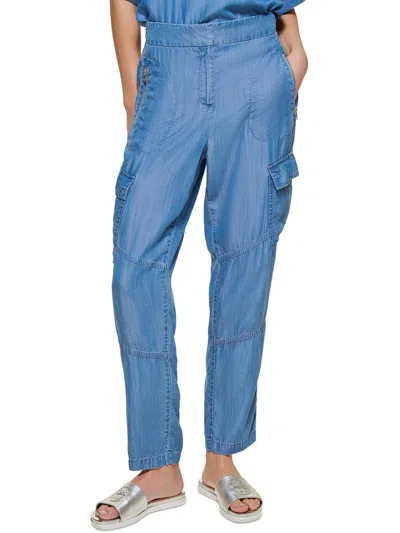 Shop Dkny Womens High Rise Zip Pockets Cargo Pants In Blue