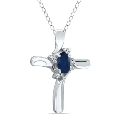 Shop Sselects Sapphire And Diamond Cross Pendant 10k In Blue