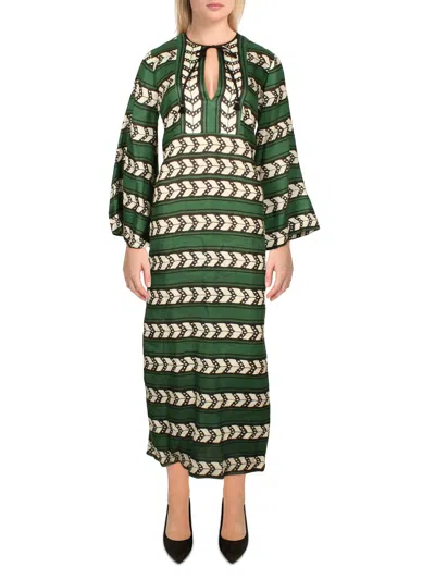 Shop Johanna Ortiz Womens Split Neck Side Slits Tunic Dress In Green