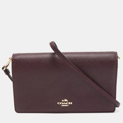 Shop Coach Leather Anna Foldover Clutch Bag In Red