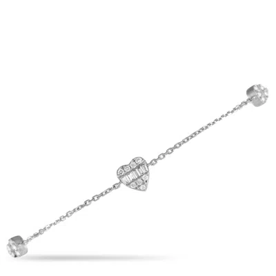 Shop Non Branded Lb Exclusive 14k White Gold 0.25ct Diamond Heart Bracelet Br09830-w In Silver