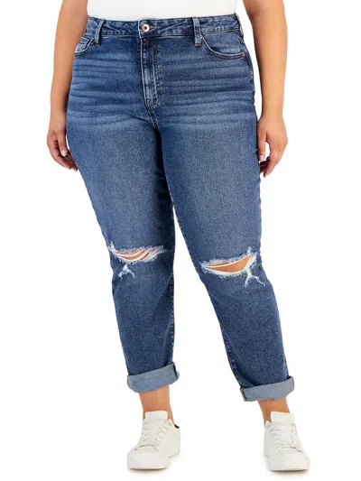 Shop Celebrity Pink Plus Womens Cuffed High Rise Mom Jeans In Blue