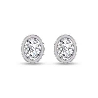 Shop Sselects Lab Grown 3/4 Carat Oval Bezel Set Solitaire Diamond Earrings In 14k White Gold In Silver