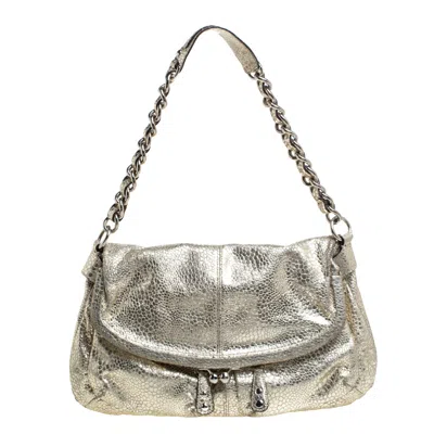 Shop Coach Textured Leather Frame Fold Over Hobo In Silver