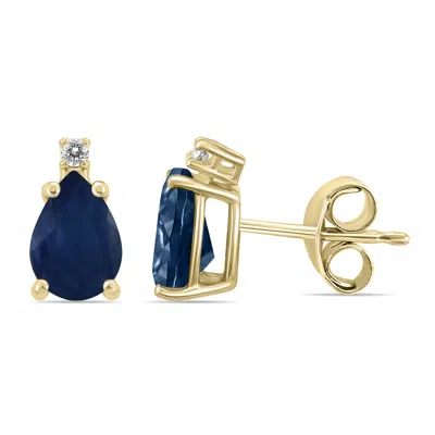 Shop Sselects 14k 6x4mm Pear Sapphire And Diamond Earrings In Blue